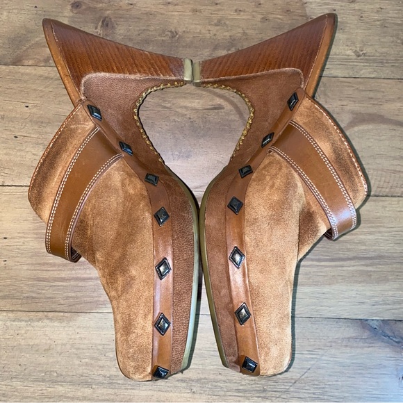 Cole Haan Brown Suede Leather Studded Slides Heels Mules Womens Size 8.5 B - Picture 7 of 9